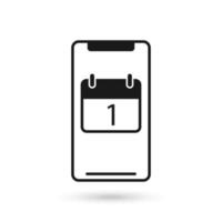 Mobile phone flat design icon with Calendar icon with the date 1 vector