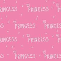 Cute pink pattern with stars, crown a princess seamless background. Textiles for girl, digital paper scrapbook. vector