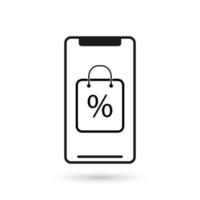 Mobile phone flat design icon with shopping bag symbol vector