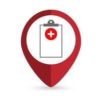 Map pointer with medical report icon. Vector illustration.