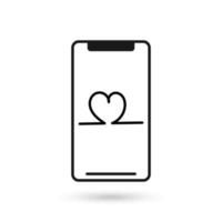 Mobile phone flat design icon with heart icon vector