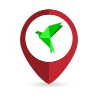 Map pointer with Origami bird icon. Vector illustration.