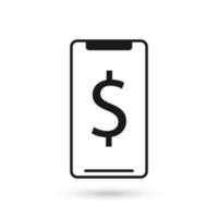 Mobile phone flat design icon with dollar sign. vector