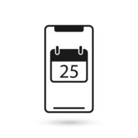 icono de diseño plano de teléfono móvil con icono de calendario con la fecha 25 vector