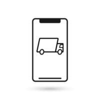 Mobile phone flat design icon with Delivery truck sign. vector