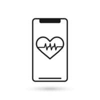 Mobile phone flat design icon with Heart beat sign. vector