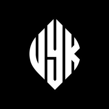 UYK circle letter logo design with circle and ellipse shape. UYK ellipse letters with typographic style. The three initials form a circle logo. UYK Circle Emblem Abstract Monogram Letter Mark Vector. vector