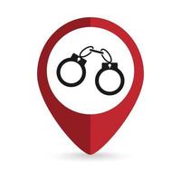 Map pointer with Handcuffs icon. Vector illustration.