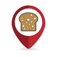 Map pointer with bread icon. Vector illustration.