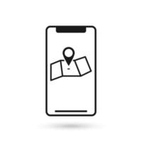 Mobile phone flat design icon with map marker symbol vector