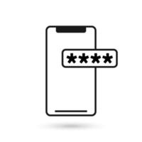 Mobile phone flat design icon with password sign. vector