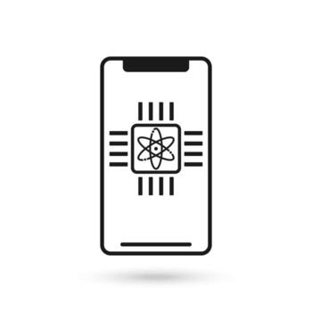 icono de diseño plano de teléfono móvil con signo de computación cuántica. vector