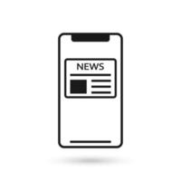 Mobile phone flat design icon with Newspaper breaking news sign. vector