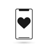 Mobile phone flat design icon with heart sign. vector
