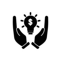 Hand icon with light bulb and dollar. Suitable for entrepreneur icon, business. Solid icon style, glyph. Simple design editable vector