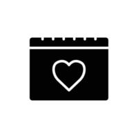 Calendar icon with heart. Icon related to wedding. Solid icon style, glyph. Simple design editable vector