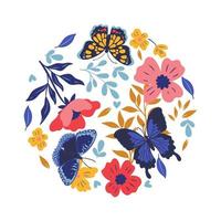 Round composition with butterflies isolated on white background. Vector graphics.