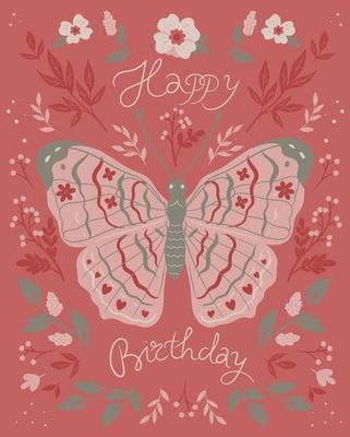 Birthday card with flowers and butterfly.