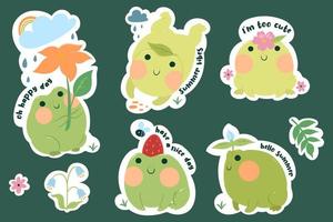 Set of stickers with cute frogs. Vector graphics