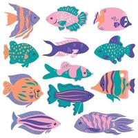 Set of cute oceanic fish isolated on a white background. Vector graphics