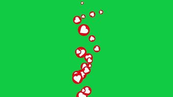 rotación de corazones de círculo rojo flotando sobre fondo verde