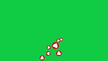 Red circle hearts rotation floating green screen background video