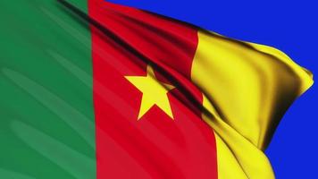 Schleife der kamerunischen Flagge, die auf blauem Bildschirm weht