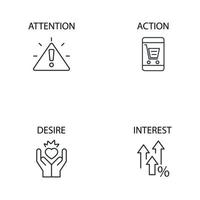 aida acronym of attention interest desire action business word with icons set . aida acronym of attention interest desire action business word with pack symbol vector elements for infographic web