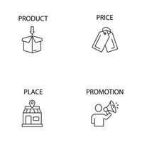 4P marketing mix model icons set . 4P marketing mix model pack symbol vector elements for infographic web