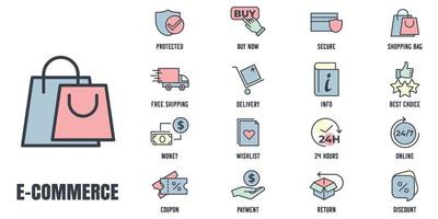 Plantilla de símbolo de icono de conjunto de comercio electrónico para ilustración de vector de logotipo de colección de diseño gráfico y web