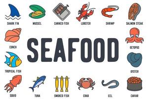 Fish and seafood set icon symbol template for graphic and web design collection logo vector illustration