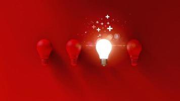 Light bulbs on red background. Positive idea thinking concept. 3D Illustration. video