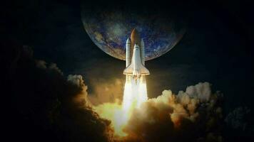 Space Shuttle takes off to Mercury space. Elements of this image furnished by NASA. video