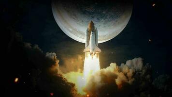 Space Shuttle takes off to Jupiter space. Elements of this image furnished by NASA. video