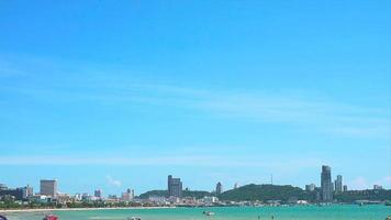 Gulf of the pattaya city and beach with blue sky white cloud time lapse video