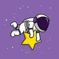 Cute Astronaut Floating In Space With Holding Star Cartoon Vector Icon Illustration. Science Technology Icon Concept Isolated Premium Vector.