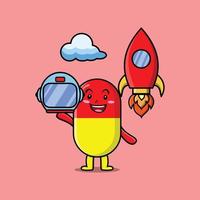 Cute mascot cartoon Capsule medicine as astronaut vector