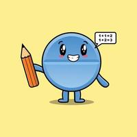 Pill medicine cute cartoon clever student vector