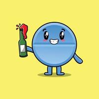 Cute cartoon Pill medicine with soda bottle vector