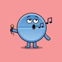 Cute cartoon pill medicine singer holding mic vector