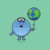 medicina de píldora de dibujos animados flotando con globo mundial vector