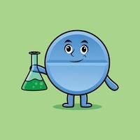 Cute cartoon mascot pill medicine as scientist vector