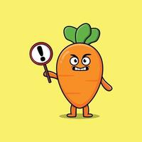 Cute cartoon carrot with exclamation sign board vector