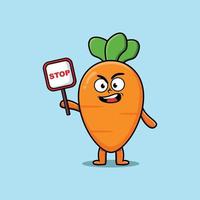 Cute Cartoon mascot carrot with stop sign board vector