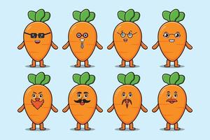 Set kawaii carrot cartoon with expressions vector