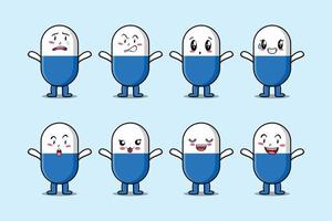 Set kawaii capsule medicine cartoon expressions vector