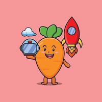 Cute mascot cartoon character Carrot as astronaut vector