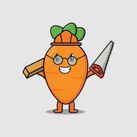 Cute cartoon carrot as carpenter with saw and wood vector