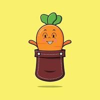 lindo personaje de zanahoria de dibujos animados fuera del bolsillo vector