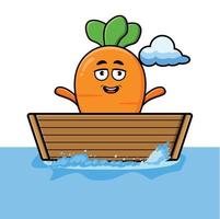 linda zanahoria de dibujos animados sube al barco vector